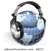 Vector Illustration of a Blue Grid Globe with Headphones by AtStockIllustration