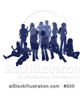 Vector Illustration of a Blue Group of Silhouetted People Hanging out in a Crowd by AtStockIllustration