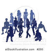 Vector Illustration of a Blue Group of Silhouetted People in a Crowd by AtStockIllustration