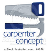Vector Illustration of a Blue Handled Carpenter's Hand Saw and Hammer over Sample Text by AtStockIllustration