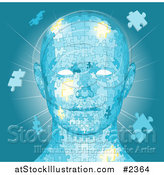 Vector Illustration of a Blue Human Head with Puzzle Pieces and Light by AtStockIllustration