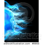 Vector Illustration of a Blue Ice or Fire Female Face over Black by AtStockIllustration