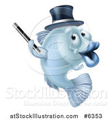 Vector Illustration of a Blue Magician Fish Holding a Wand and Wearing a Hat by AtStockIllustration