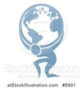 Vector Illustration of a Blue Man, Atlas Carrying the Earth by AtStockIllustration