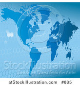 Vector Illustration of a Blue Map of the World with a Honeycomb Pattern by AtStockIllustration