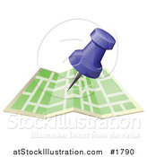 Vector Illustration of a Blue Push Pin over a Green Street Map by AtStockIllustration