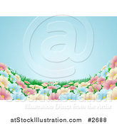 Vector Illustration of a Blue Sky over a Spring Flower Meadow Background by AtStockIllustration