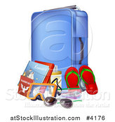 Vector Illustration of a Blue Suitcase with Travel Essentials by AtStockIllustration