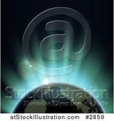 Vector Illustration of a Blue Sunrise Rays Behind Earth Featuring the Americas by AtStockIllustration