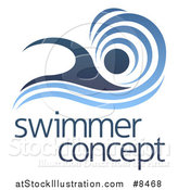 Vector Illustration of a Blue Swimmer Design with a Wave and Sample Text by AtStockIllustration