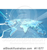 Vector Illustration of a Blue World Map with Flight Paths by AtStockIllustration