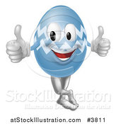 Vector Illustration of a Blue Zig Zag Easter Egg Mascot Holding Two Thumbs up by AtStockIllustration