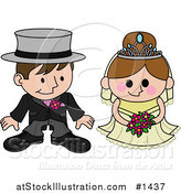 Vector Illustration of a Blushing Bride Standing Beside Her Groom During the Wedding Ceremony by AtStockIllustration