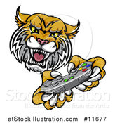 Vector Illustration of a Bobcat Mascot Playing a Video Game by AtStockIllustration