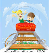 Vector Illustration of a Boy and Girl on a Roller Coaster Ride by AtStockIllustration