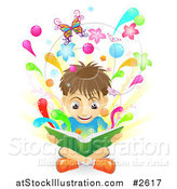 Vector Illustration of a Boy Reading a Book As It Comes to Life by AtStockIllustration