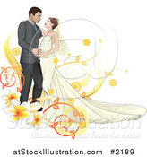 Vector Illustration of a Bride and Groom Dancing with Plumerias by AtStockIllustration