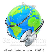 Vector Illustration of a Bright Blue and Green World Earth Globe with a Stethoscope by AtStockIllustration