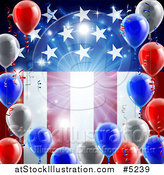 Vector Illustration of a Bright Burst and 3d Party Balloons over an American Flag by AtStockIllustration