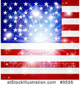 Vector Illustration of a Bright Burst over an American Flag by AtStockIllustration