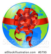 Vector Illustration of a Bright Globe with a Red Ribbon and Bow by AtStockIllustration