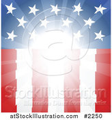 Vector Illustration of a Bright Light Shining on a Vertical American Flag by AtStockIllustration