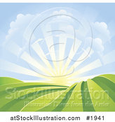 Vector Illustration of a Bright Sunrise over Hills by AtStockIllustration