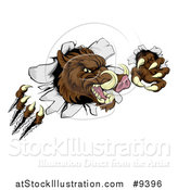 Vector Illustration of a Brown Boar Monster Slashing Through a Wall by AtStockIllustration