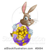 Vector Illustration of a Brown Bunny Hugging a Polka Dot Easter Egg by AtStockIllustration