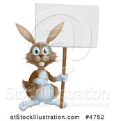Vector Illustration of a Brown Bunny Rabbit Holding a Sign by AtStockIllustration