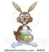 Vector Illustration of a Brown Bunny with Easter Eggs and a Basket by AtStockIllustration