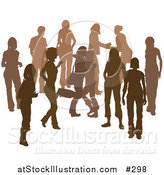 Vector Illustration of a Brown Group of Silhouetted People Hanging out in a Crowd, Two Friends Hugging by AtStockIllustration