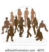 Vector Illustration of a Brown Group of Silhouetted People in a Crowd by AtStockIllustration