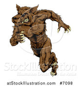 Vector Illustration of a Brown Muscular Wolf Man Sprinting or Running Upright by AtStockIllustration