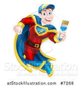 Vector Illustration of a Brunette Caucasian Male Super Hero Painter Running with a Brush by AtStockIllustration