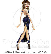 Vector Illustration of a Brunette Latina Female Celebrity Looking over Her Shoulder and Walking in a Dress by AtStockIllustration