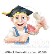 Vector Illustration of a Brunette Male Plumber Graduate Holding a Certificate and Plunger by AtStockIllustration