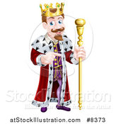 Vector Illustration of a Brunette White King Holding a Scepter and Pointing to the Right by AtStockIllustration