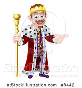 Vector Illustration of a Brunette White King Holding a Scepter and Pointing to the Right by AtStockIllustration