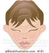 Vector Illustration of a Brunette White Woman's Face with Bangs and Closed Eyes by AtStockIllustration