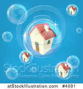 Vector Illustration of a Bubble in the Housing Market with Homes in Bubbles on Blue by AtStockIllustration