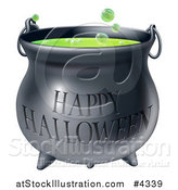 Vector Illustration of a Bubbly Witch Cauldron with Happy Halloween Text by AtStockIllustration