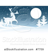 Vector Illustration of a Buck Deer in a Hilly Winter Landscape Under a Full Moon at Night by AtStockIllustration