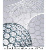 Vector Illustration of a Buckyball or Buckminsterfullerene over a Mesh Wave Background by AtStockIllustration