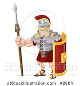 Vector Illustration of a Buff Roman Soldier with a Shield and Spear by AtStockIllustration