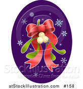 Vector Illustration of a Bunch of Mistletoe with a Red Ribbon Bow and Snowflakes by AtStockIllustration