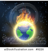 Vector Illustration of a Burning Earth Globe with Bright Flames Against Outer Space by AtStockIllustration
