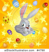 Vector Illustration of a Burst of Rays Stars Eggs and an Easter Bunny by AtStockIllustration
