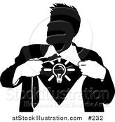 Vector Illustration of a Business Man Ripping Open His Shirt to Show a Light Bulb by AtStockIllustration