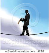Vector Illustration of a Business Man Walking on a Tightrope over Sky by AtStockIllustration